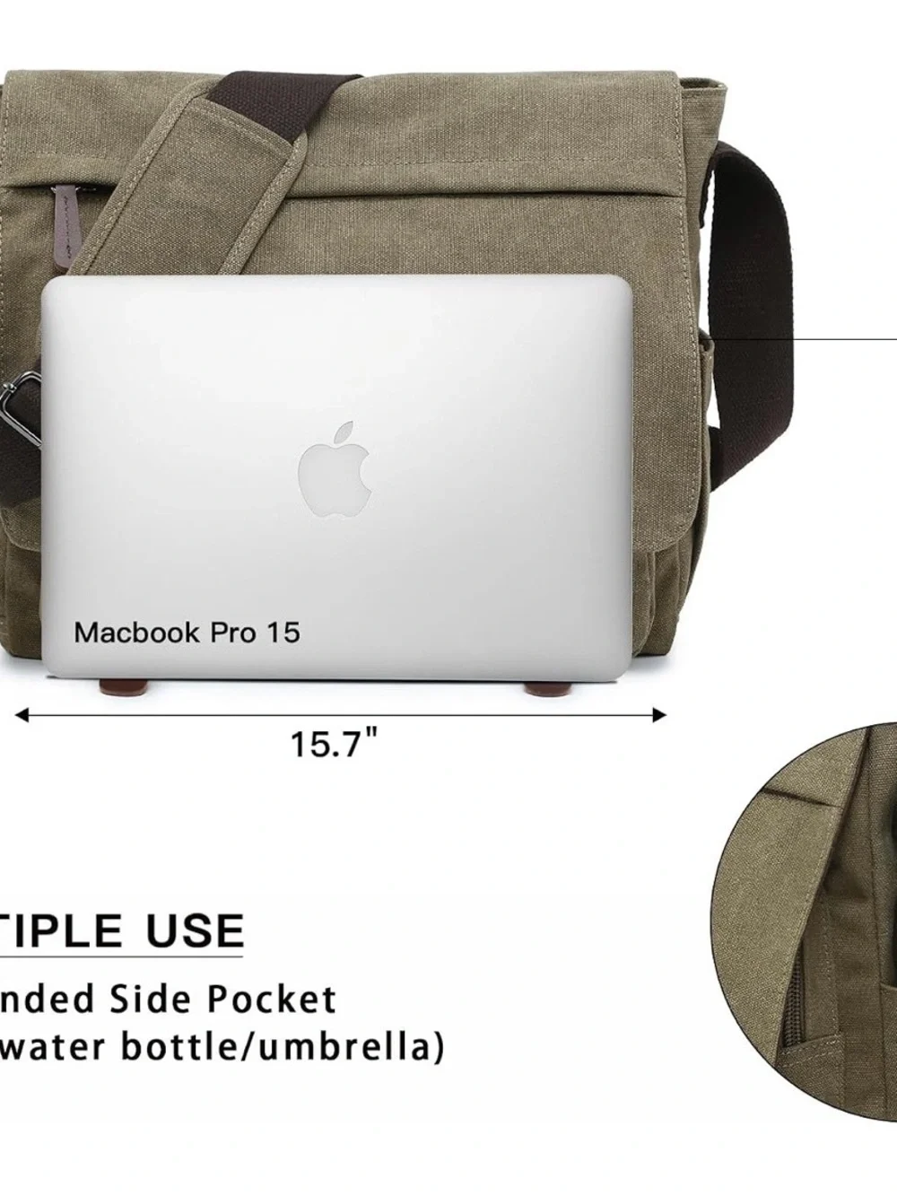 Dasein Large Vintage Canvas Messenger Shoulder Bag Army Green Crossbody Laptop